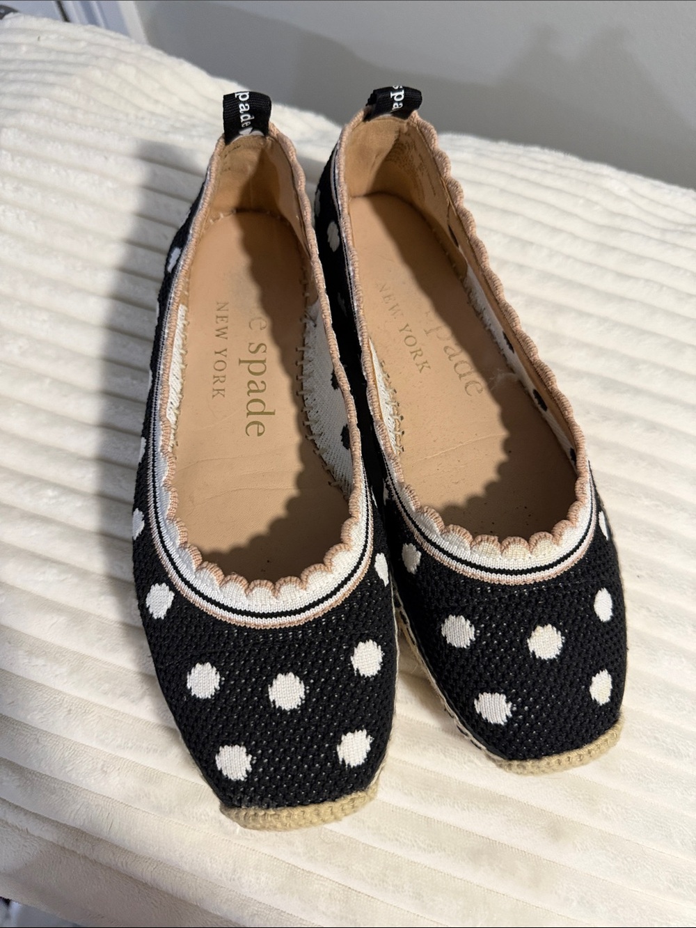 Kate Spade Knottingham Espadrille Polka Dot Scalloped Ballet Flats